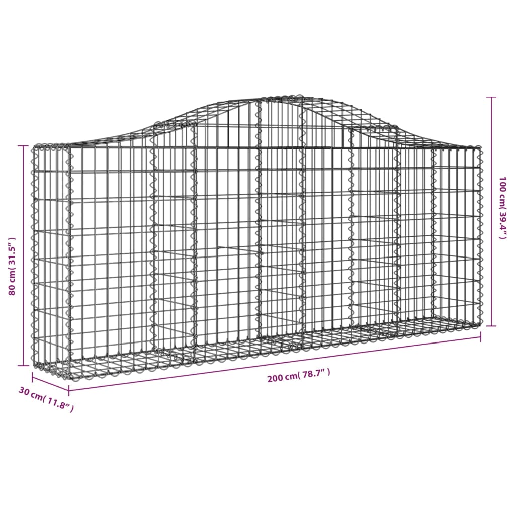 vidaXL Gabionkurv buet 200x30x80/100 cm galvanisert jern