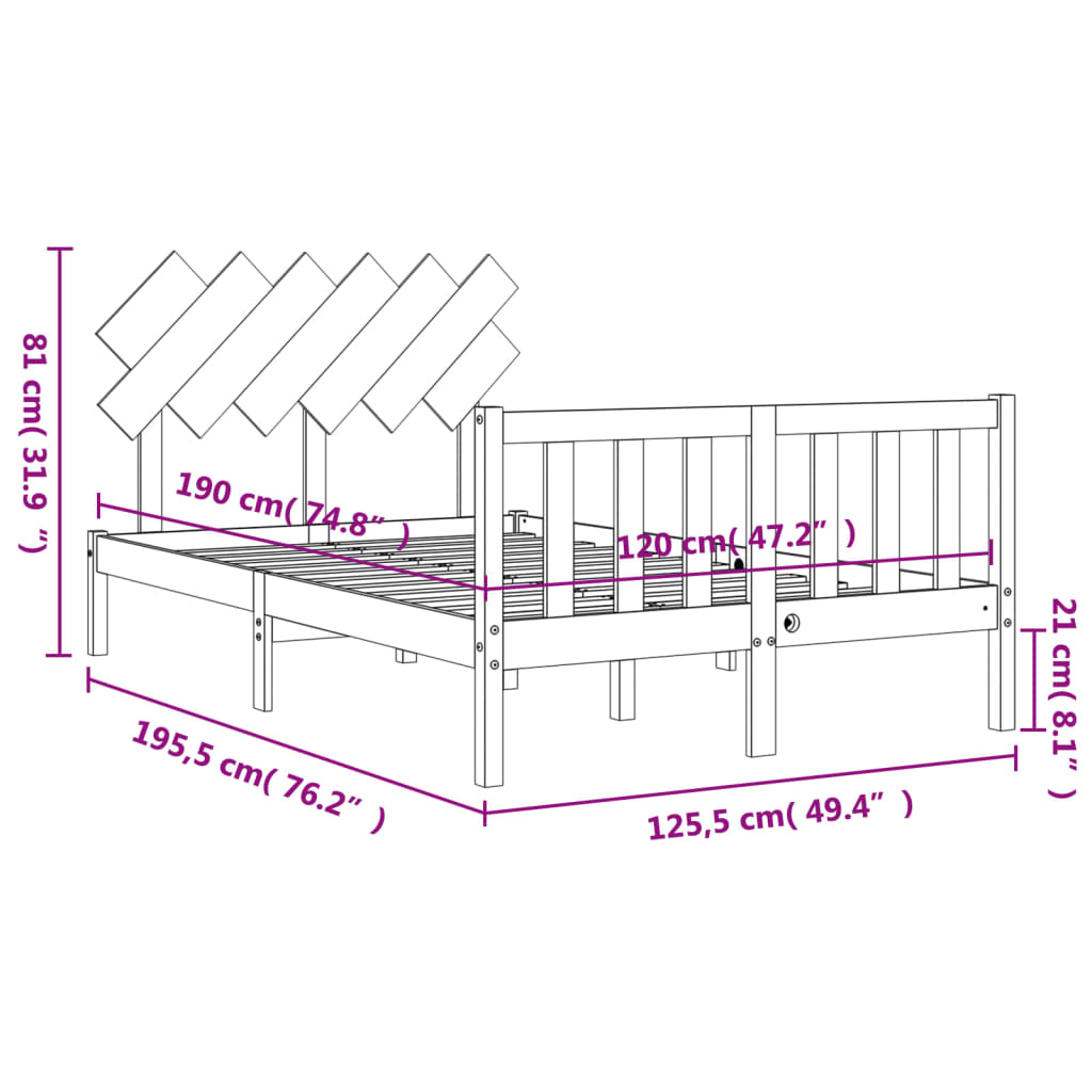 vidaXL Sengeramme med hodegavl svart small double heltre