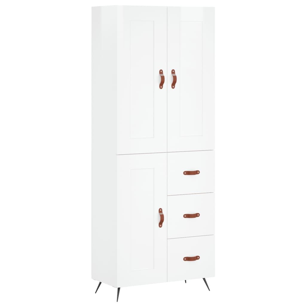 vidaXL Highboard høyglans hvit 69,5x34x180 cm konstruert tre