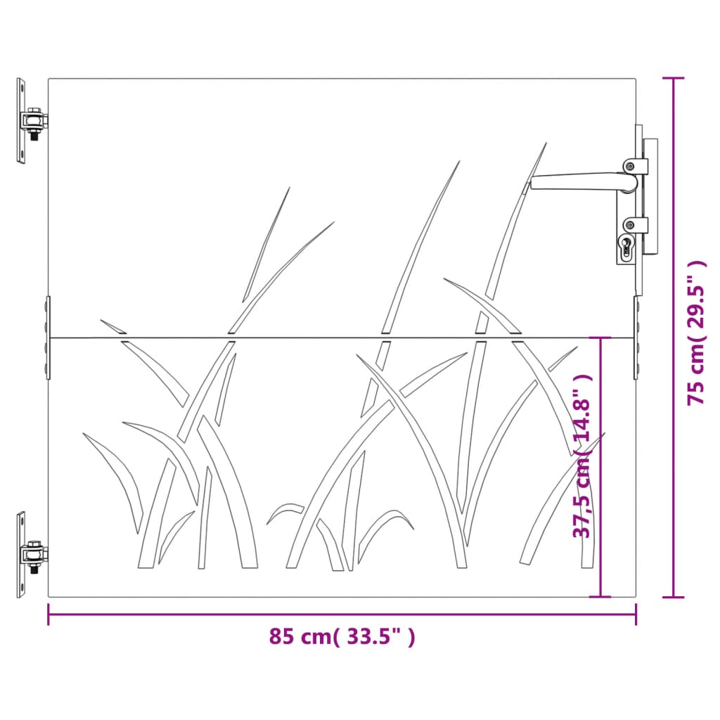 vidaXL Hageport 85x75 cm cortenstål gressdesign