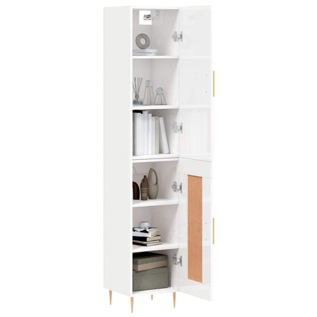 vidaXL Highboard høyglans hvit 34,5x34x180 cm konstruert tre