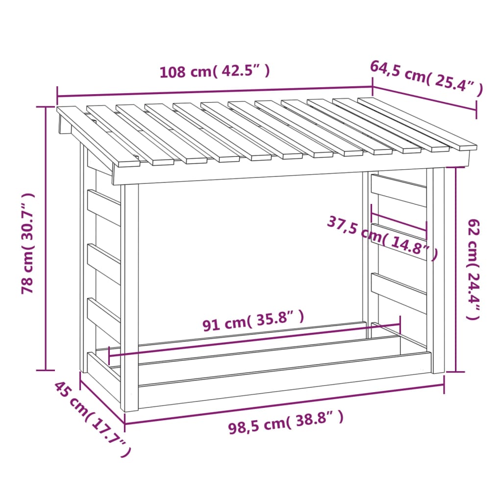 vidaXL Vedstativ hvit 108x64,5x78 cm heltre furu