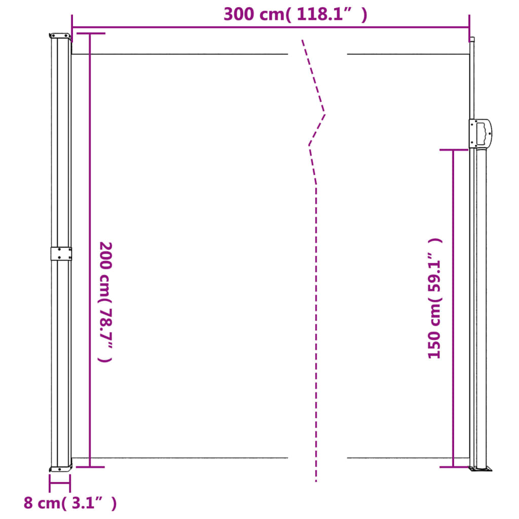 vidaXL Uttrekkbar sidemarkise svart 200x300 cm