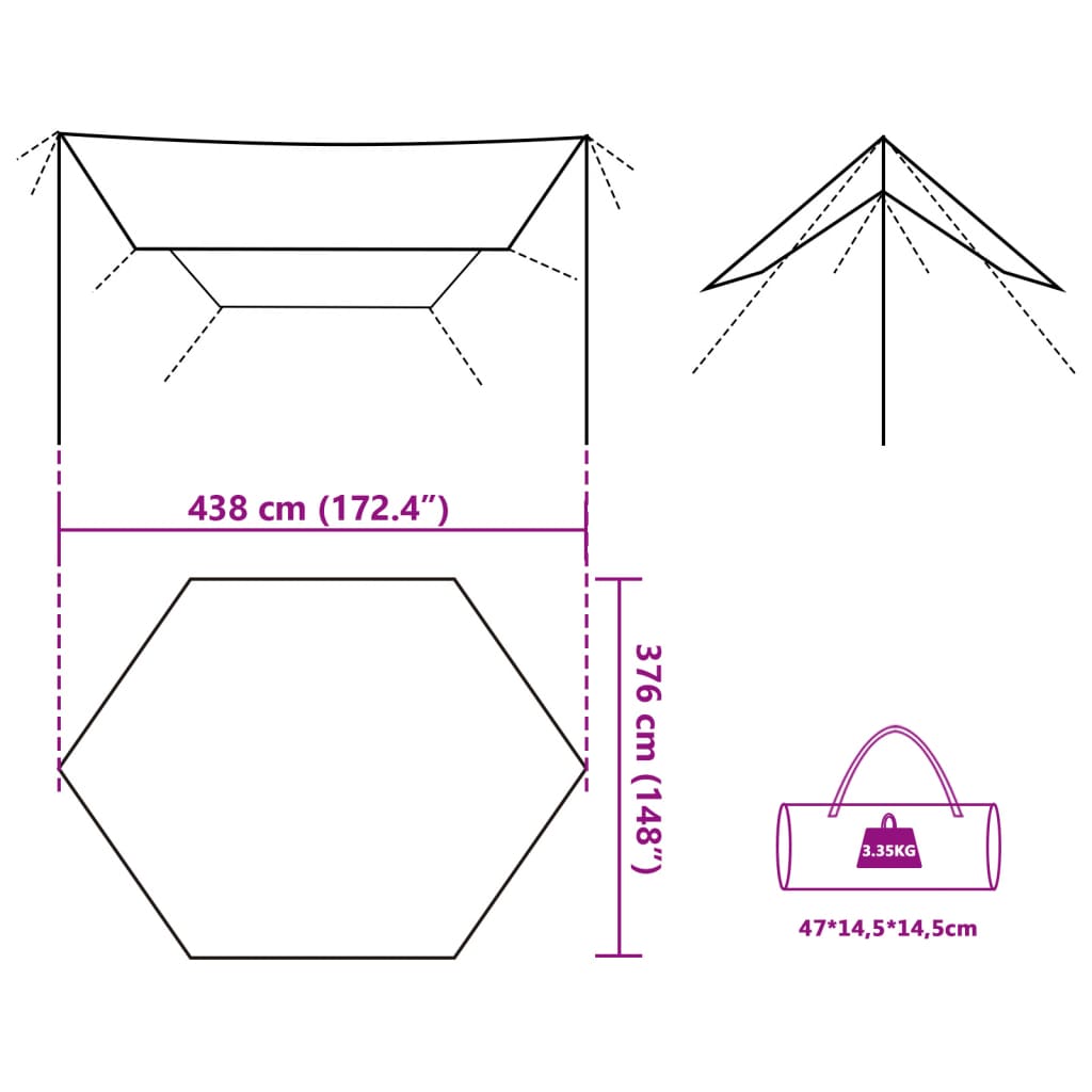 vidaXL Campingpresenning olivengrønn 438x376x212 cm vanntett