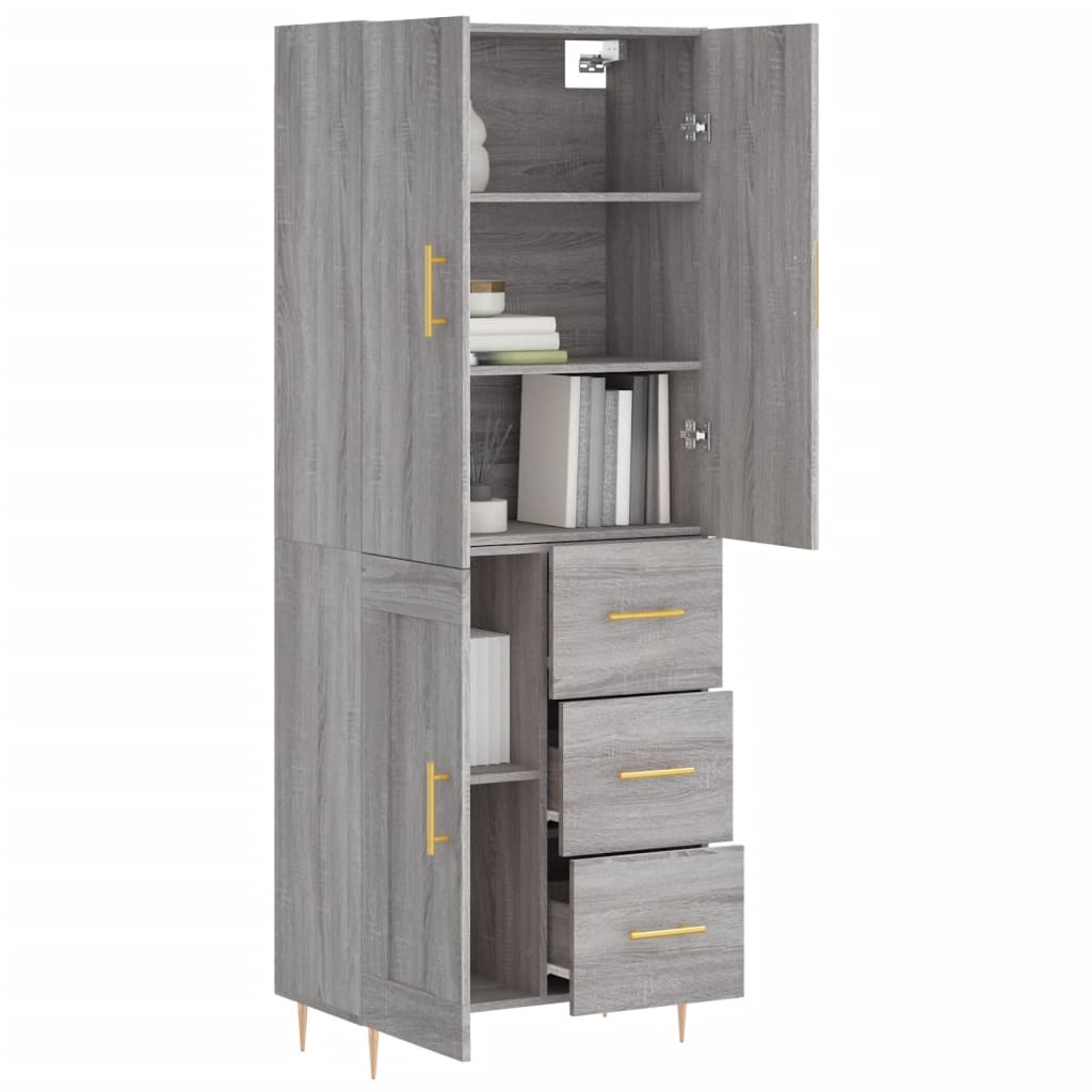 vidaXL Highboard grå sonoma 69,5x34x180 cm konstruert tre