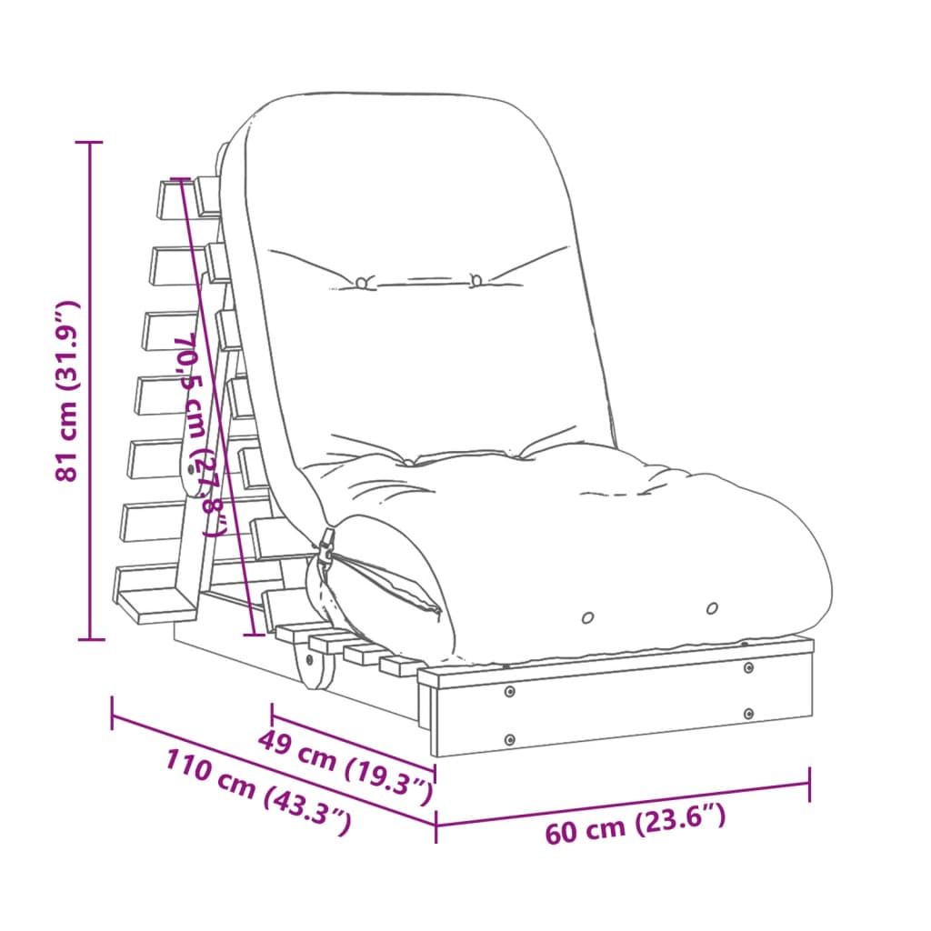 vidaXL Futonsofa med madrass voksbrun 60x206x11 cm heltre furu