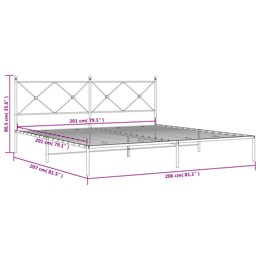 vidaXL Sengeramme i metall med sengegavl svart 200x200 cm