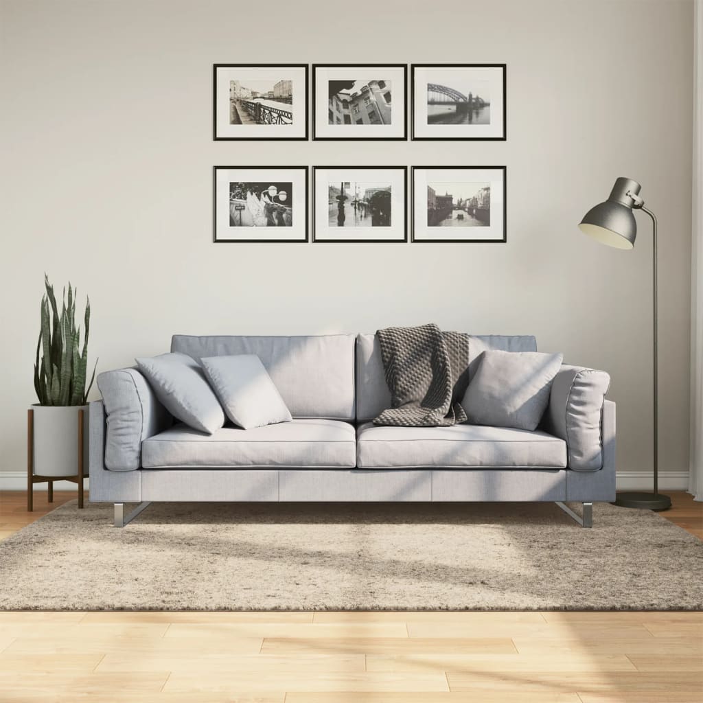 vidaXL Teppe ISTAN med høy luv skinnende utseende beige 140x200 cm