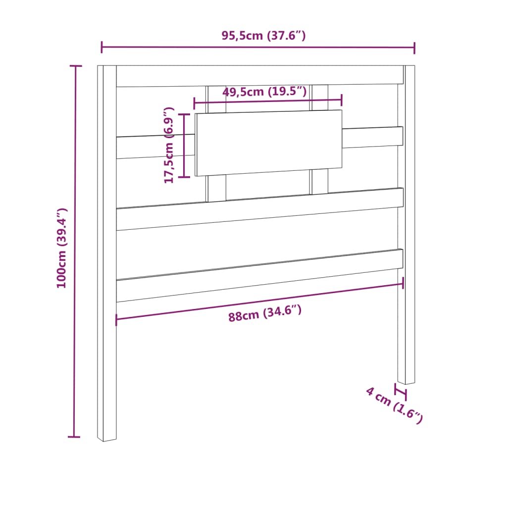 vidaXL Sengegavl honningbrun 95,5x4x100 cm heltre furu