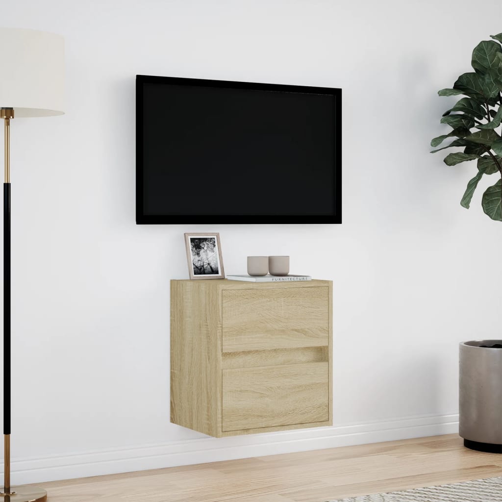 vidaXL Vegghengt TV-benk med LED sonoma eik 41x31x45 cm