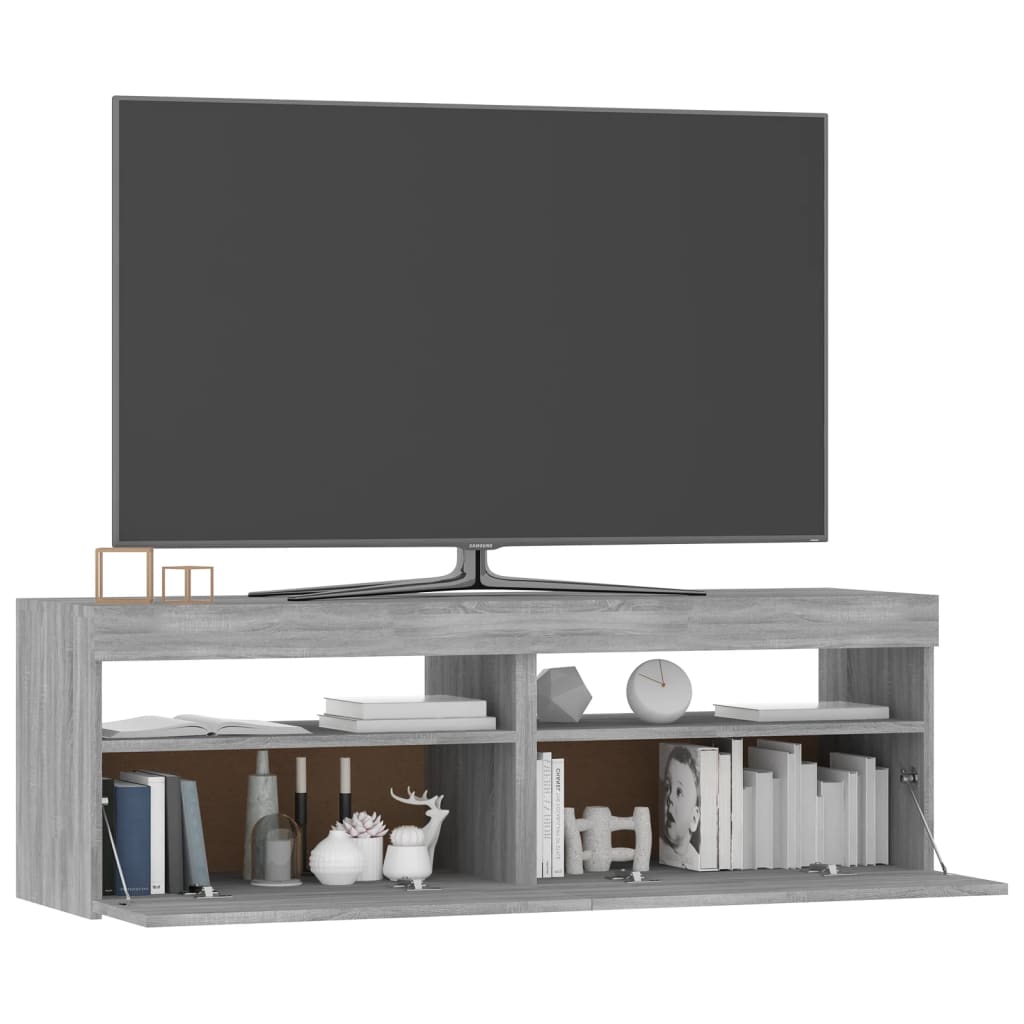 vidaXL TV-benk med LED-lys grå sonoma 120x35x40 cm