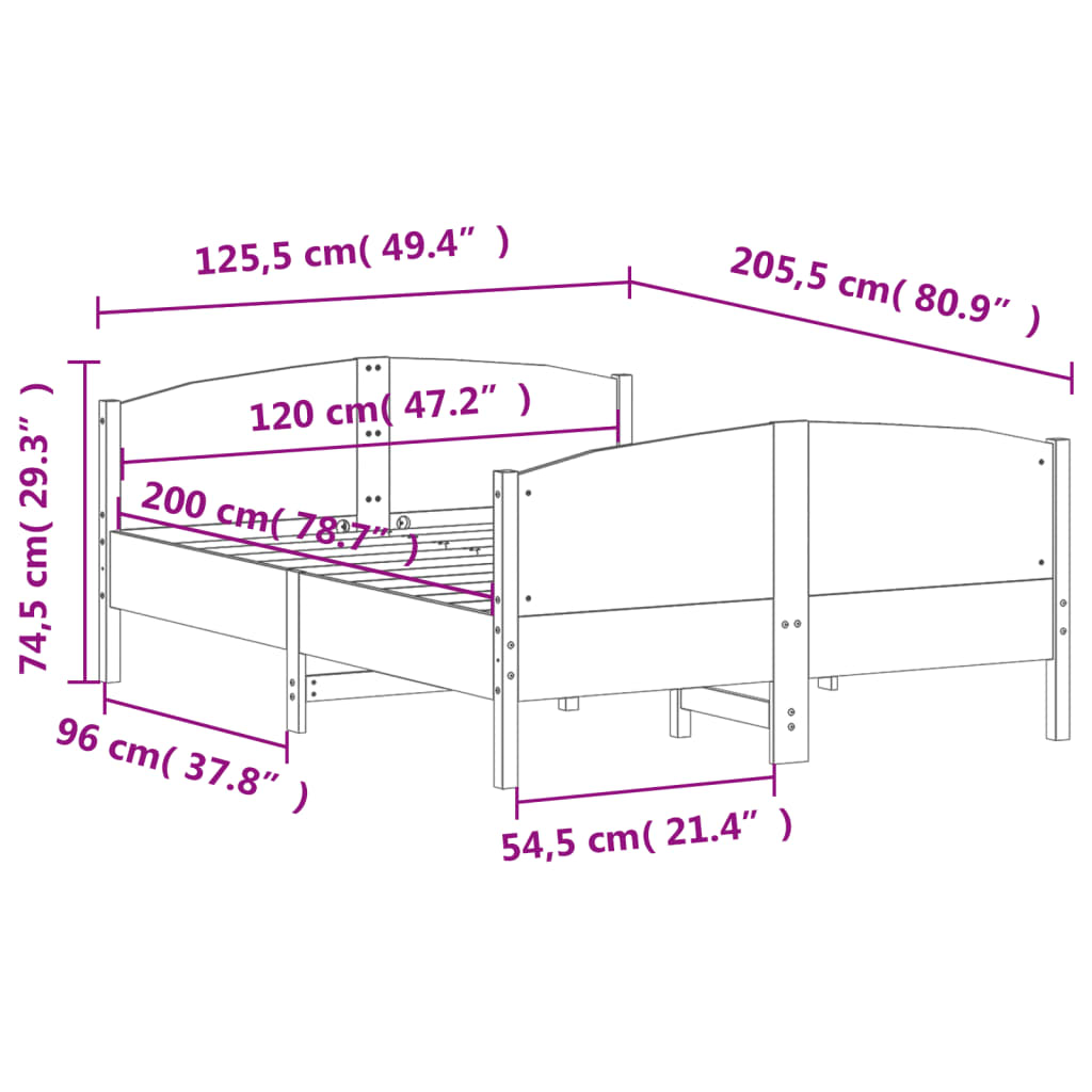 vidaXL Sengeramme uten madrass hvit 120x200 cm heltre furu