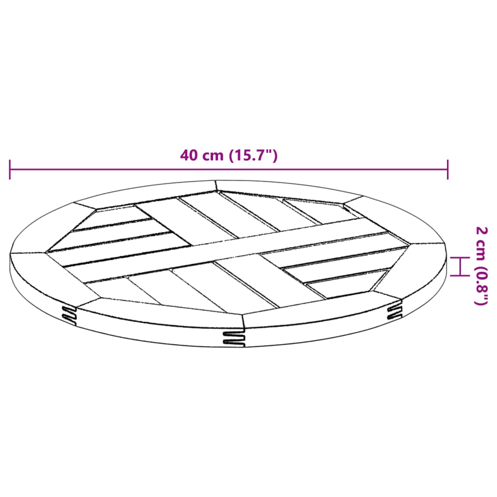 vidaXL Bordplate Ø40x2 cm rund heltre akasie