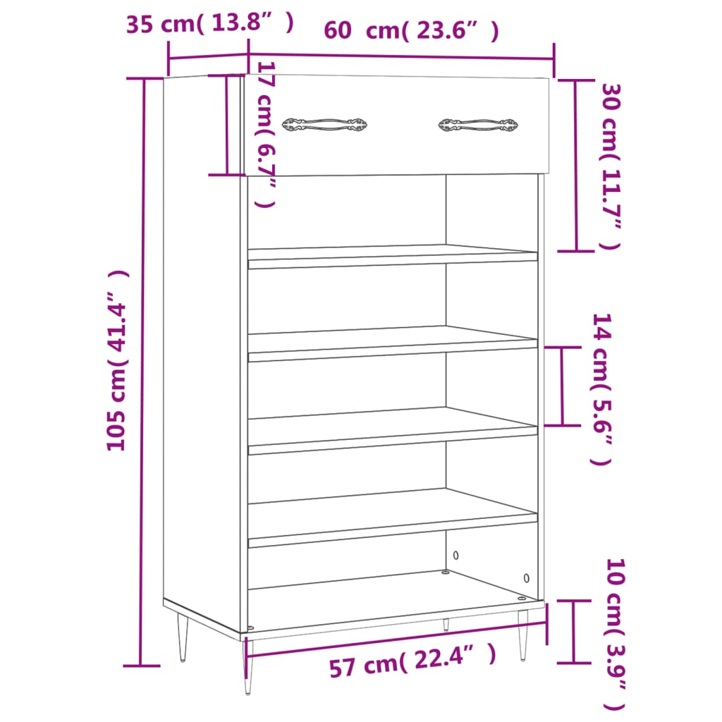 vidaXL Skohylle svart 60x35x105 cm konstruert tre