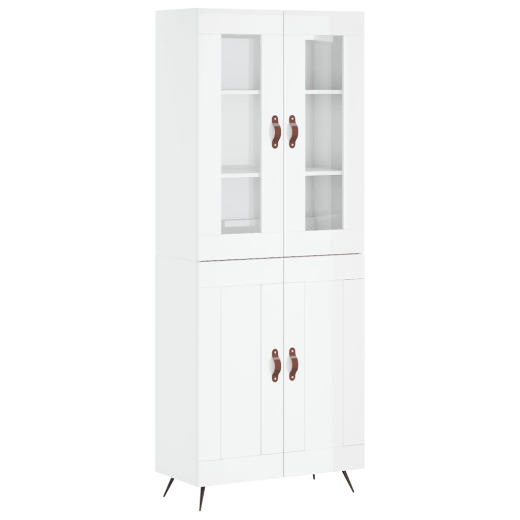 vidaXL Highboard høyglans hvit 69,5x34x180 cm konstruert tre