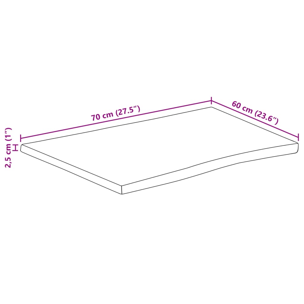 vidaXL Bordplate naturlig kant 70x60x2,5 cm grovt heltre mangotre