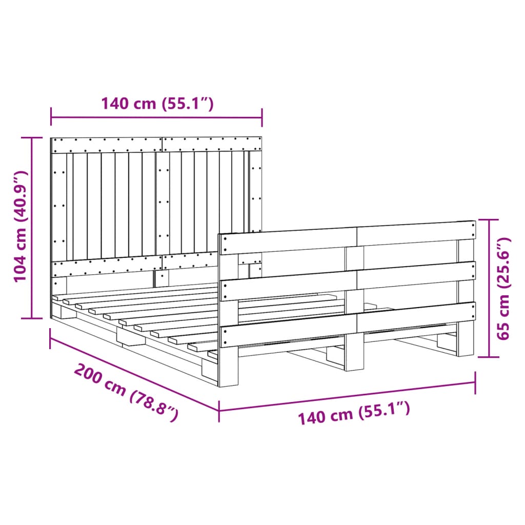 vidaXL Sengeramme med hodegavl 140x200 cm heltre furu