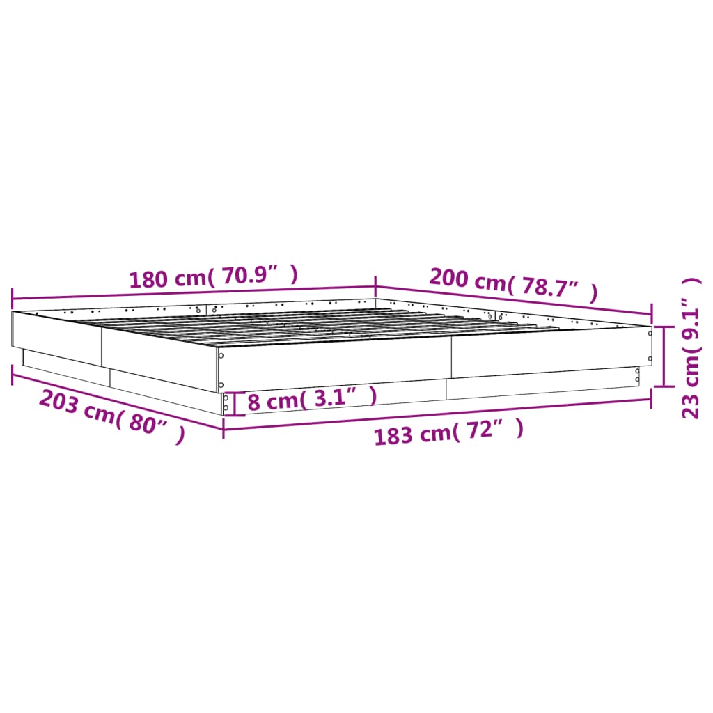 vidaXL Sengeramme med LED-lys sonoma eik 180x200 cm