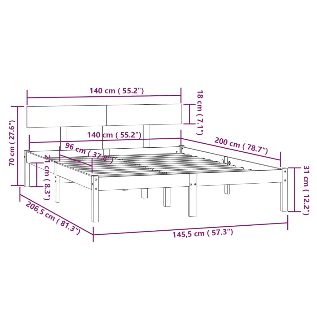 vidaXL Sengeramme heltre furu 140x200 cm