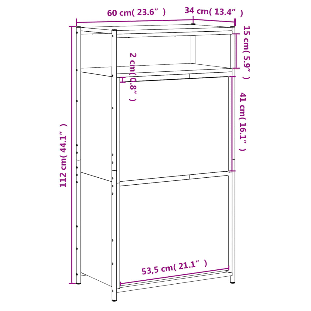 vidaXL Skoskap svart 60x34x112 cm konstruert tre