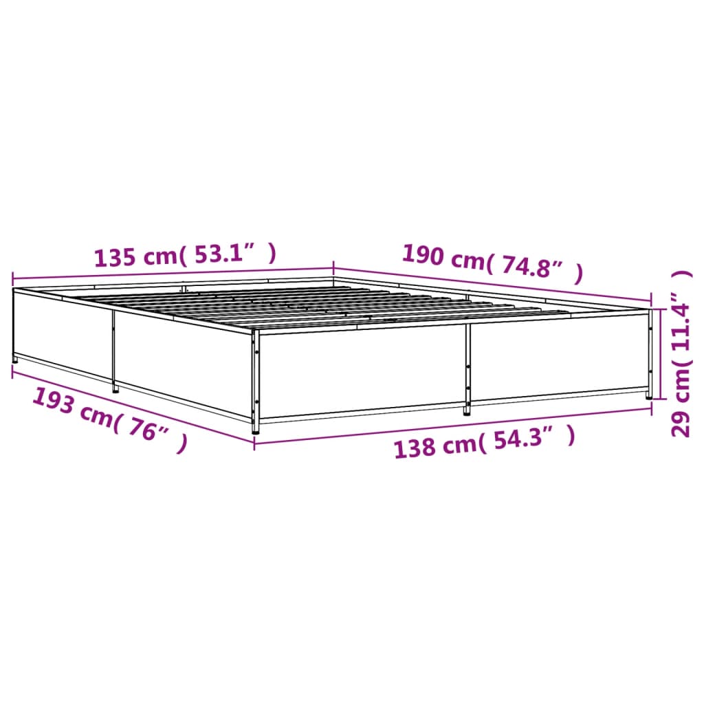 vidaXL Sengeramme sonoma eik 135x190 cm konstruert tre og metall