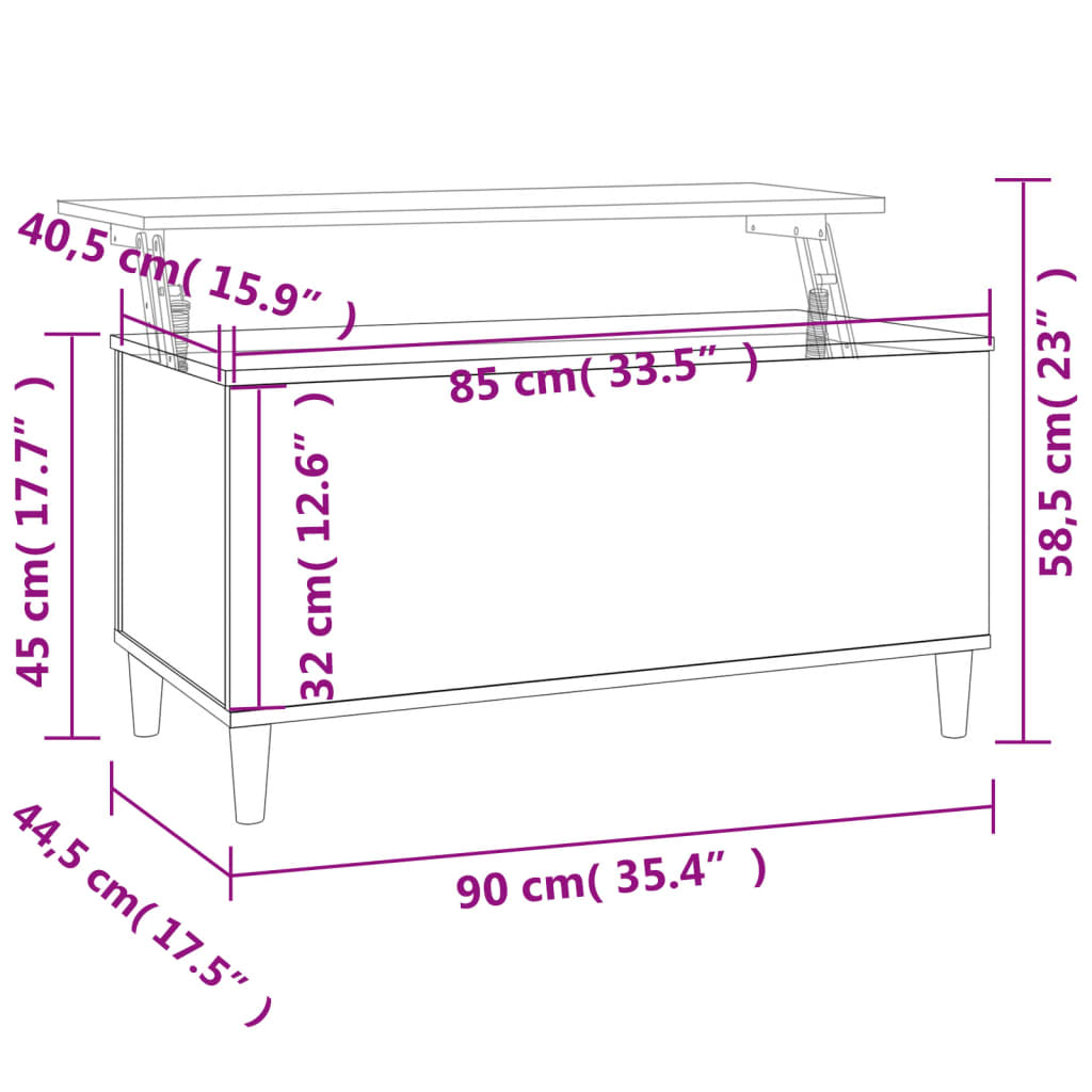 vidaXL Salongbord høyglans hvit 90x44,5x45 cm konstruert tre