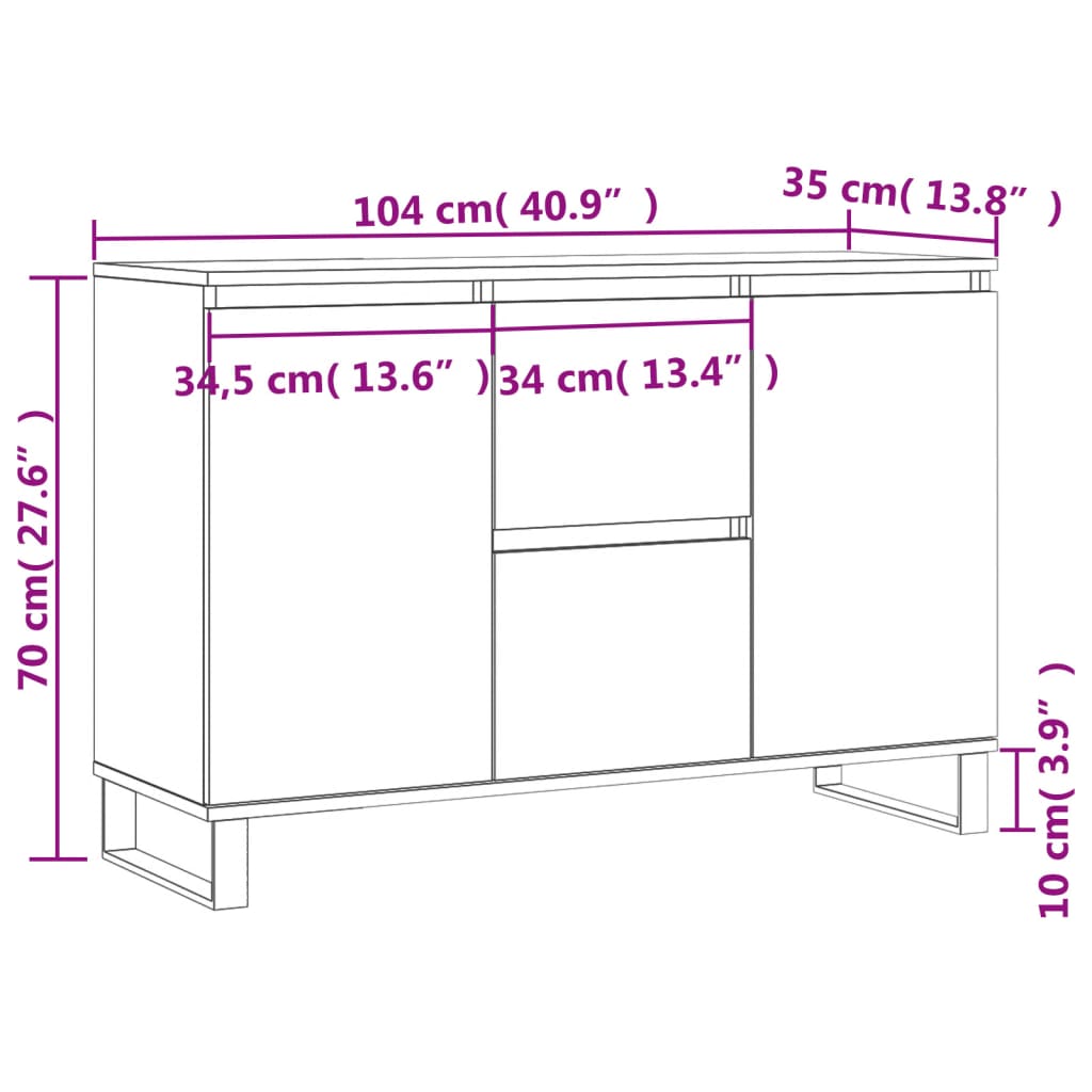 vidaXL Skjenk grå sonoma 104x35x70 cm konstruert tre