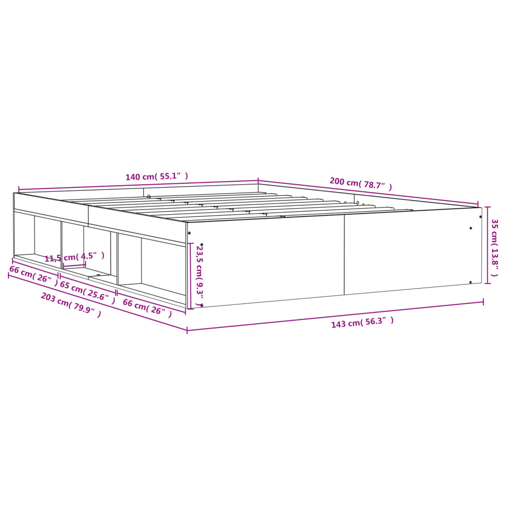 vidaXL Sengeramme sonoma eik 140x200 cm