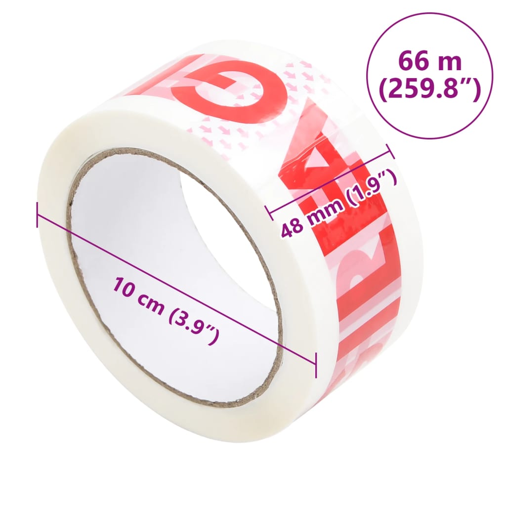 vidaXL Emballasjetape 36 stk FRAGILE-trykk hvit 48 mm x 66 m