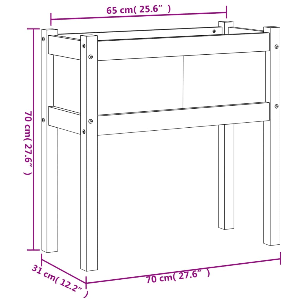 vidaXL Hageplantekasse med ben voksbrun 70x31x70 cm heltre furu