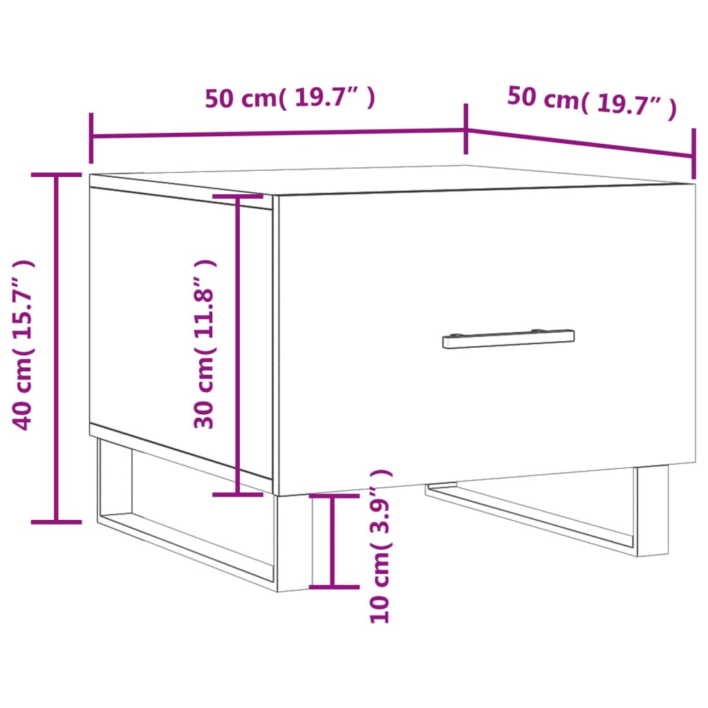 vidaXL Salongbord 2 stk høyglans hvit 50x50x40 cm konstruert tre