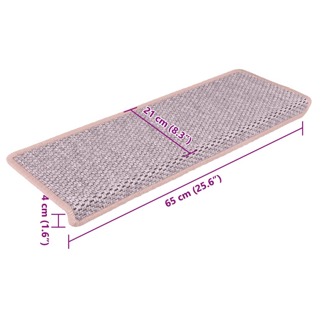 vidaXL Selvklebende trappematter sisal-utseende 15 stk 65x21x4 cm rød