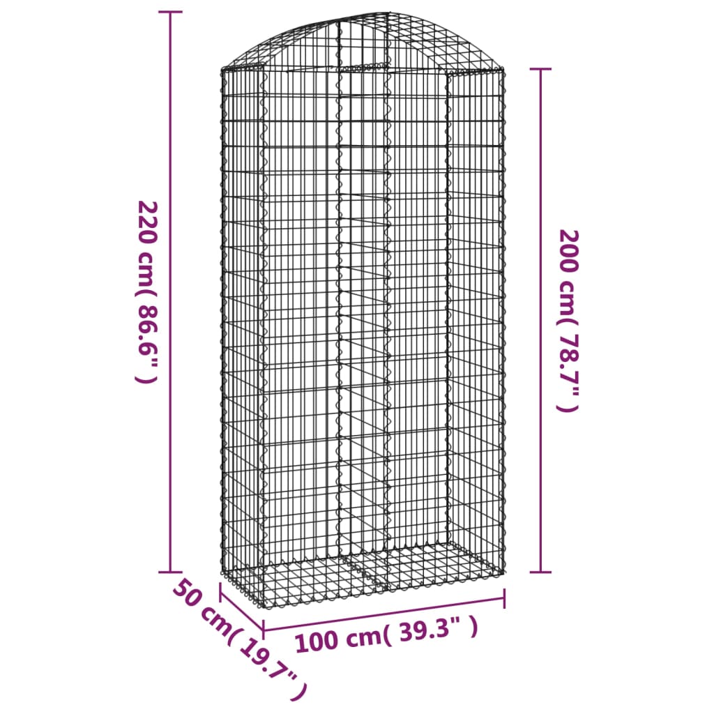 vidaXL Gabionkurv buet 100x50x200/220 cm galvanisert jern