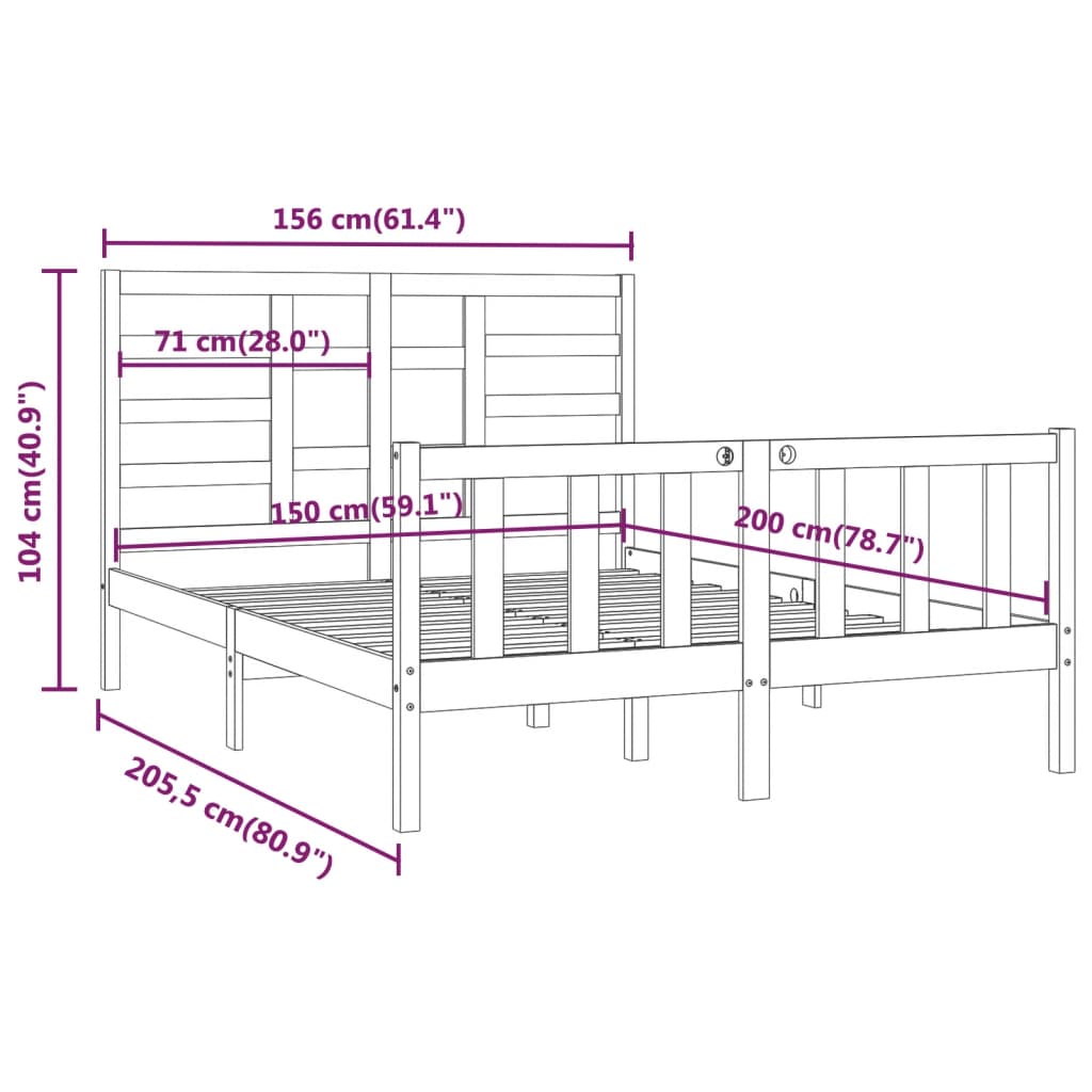 vidaXL Sengeramme heltre 150x200 cm King Size