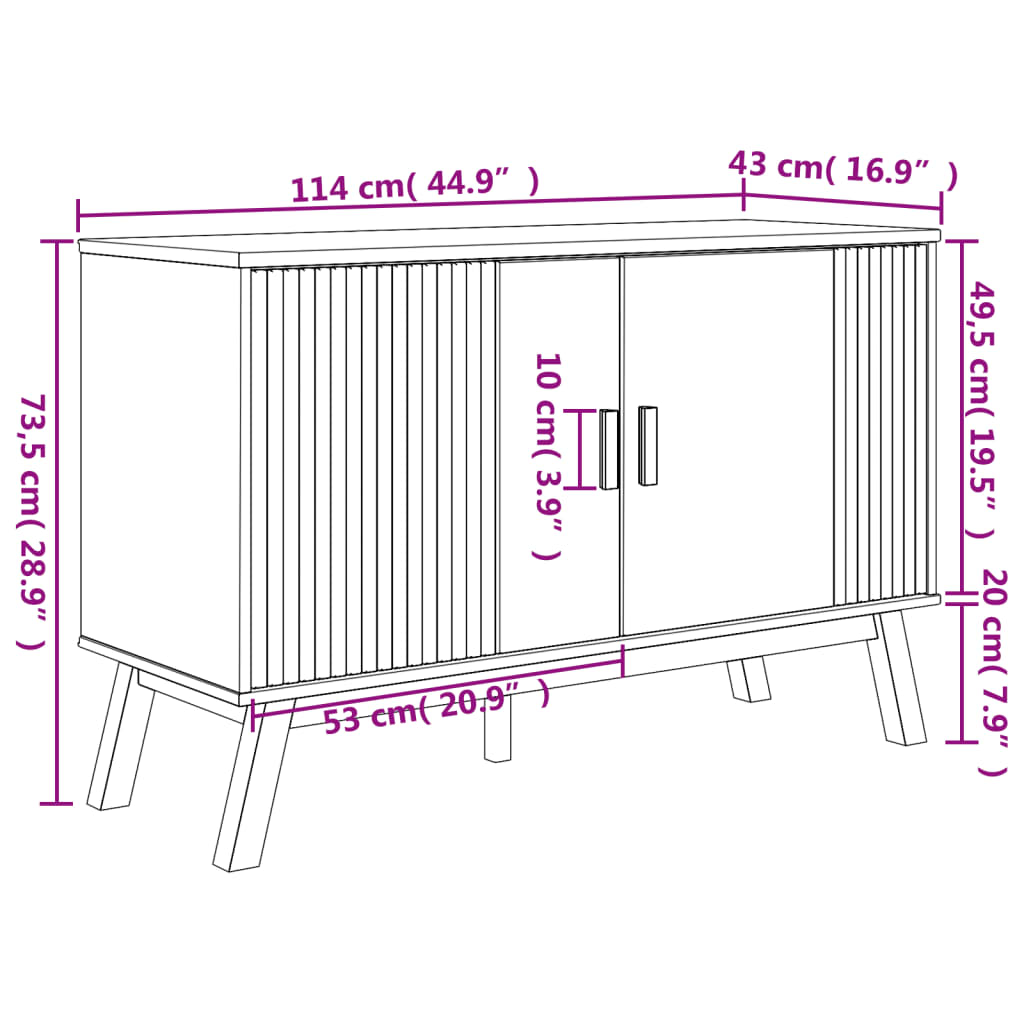 vidaXL Skjenk OLDEN grå og brun 114x43x73,5 cm heltre furu