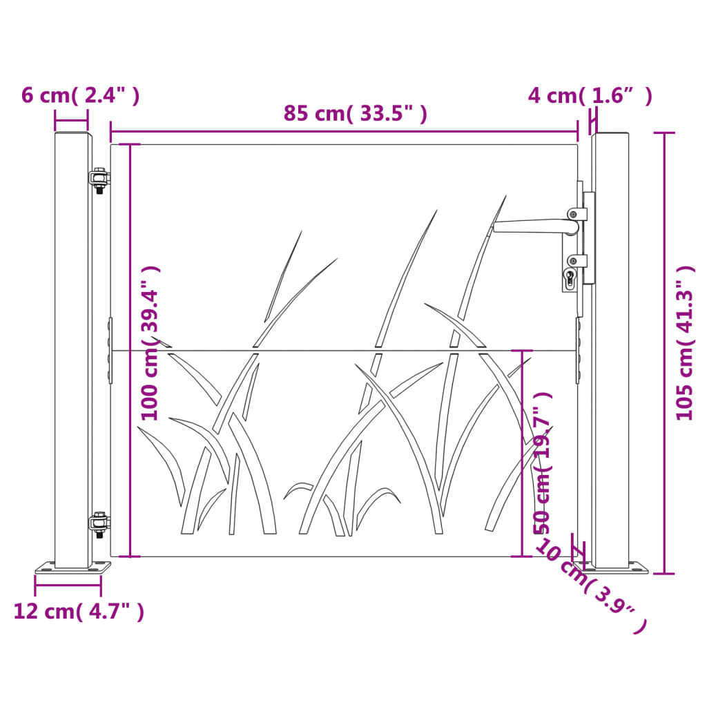 vidaXL Hageport 105x105 cm cortenstål gressdesign