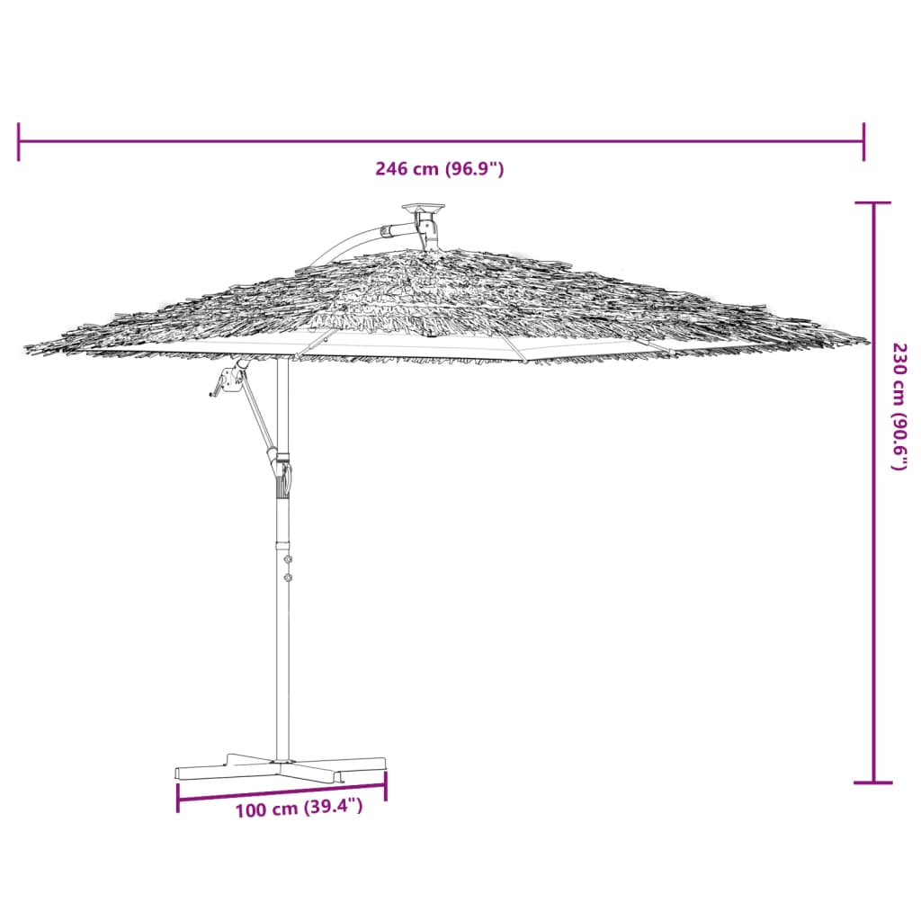 vidaXL Hageparasoll med LED med stålstang brun 246x246x230 cm