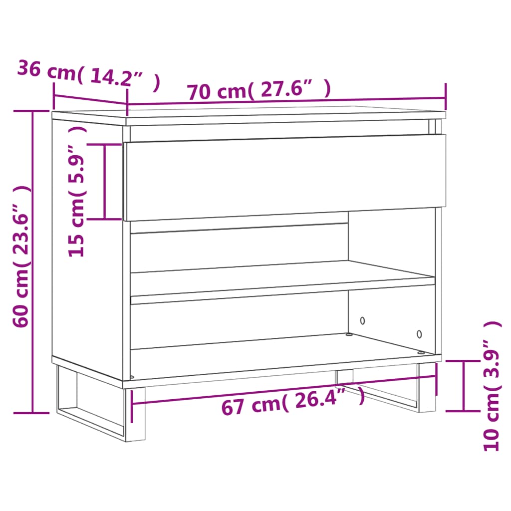 vidaXL Skoskap høyglans hvit 70x36x60cm konstruert tre