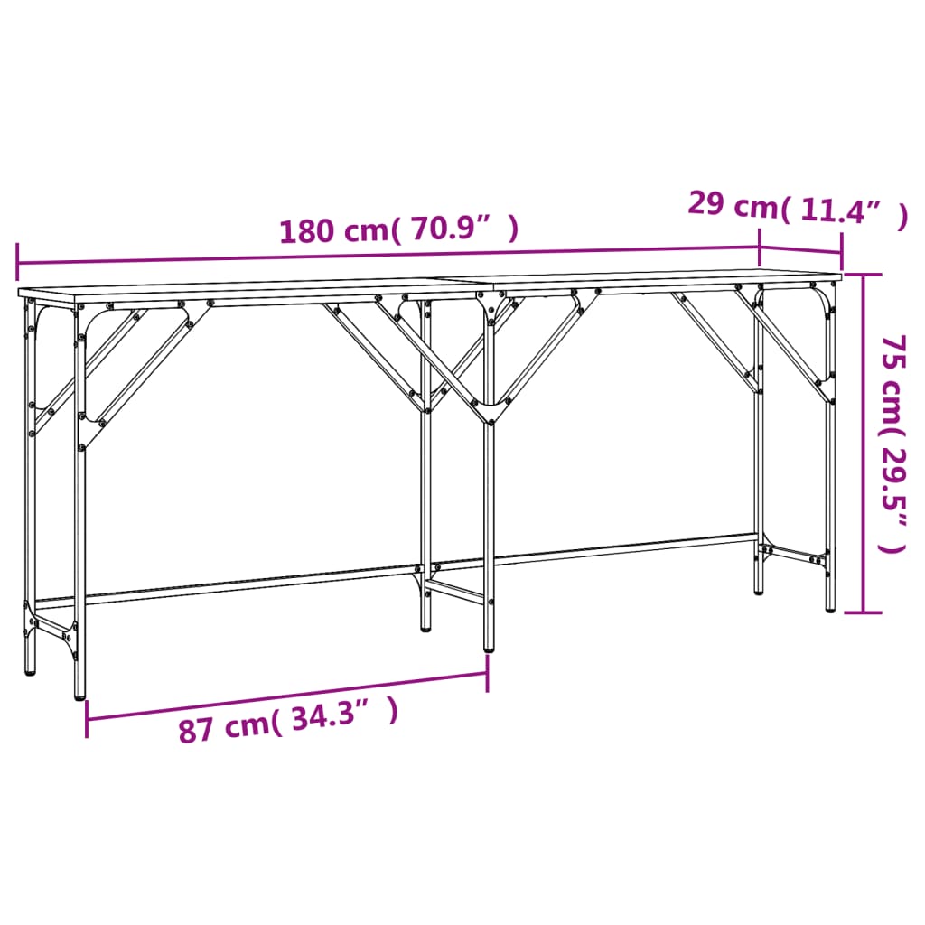 vidaXL Konsollbord sonoma eik 180x29x75 cm konstruert tre