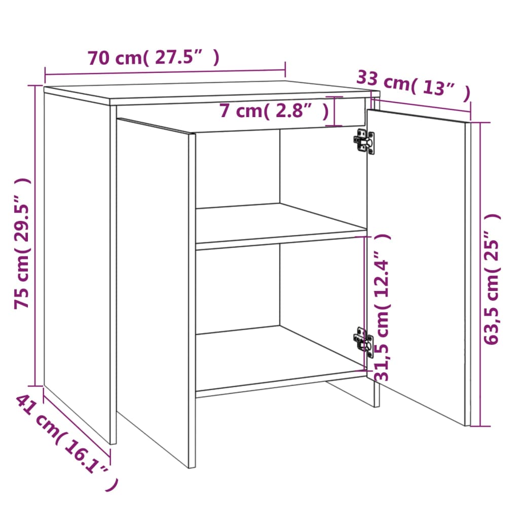 vidaXL Skjenk røkt eik 70x41x75 cm konstruert tre