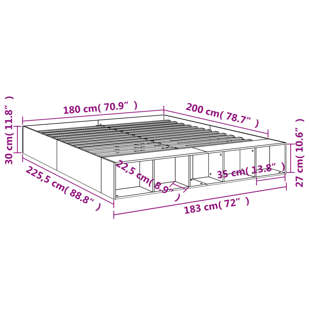 vidaXL Sengeramme betonggrå 180x200 cm konstruert tre