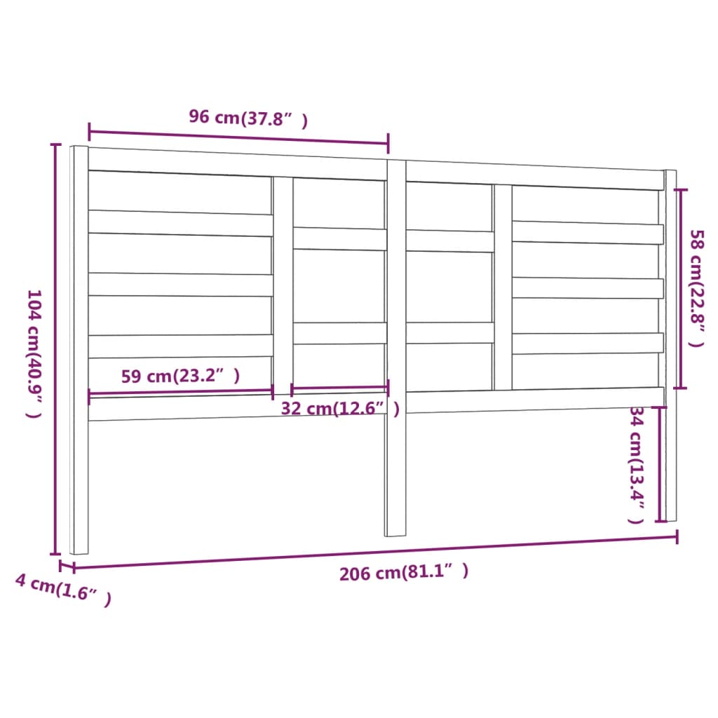 vidaXL Sengegavl grå 206x4x104 cm heltre furu