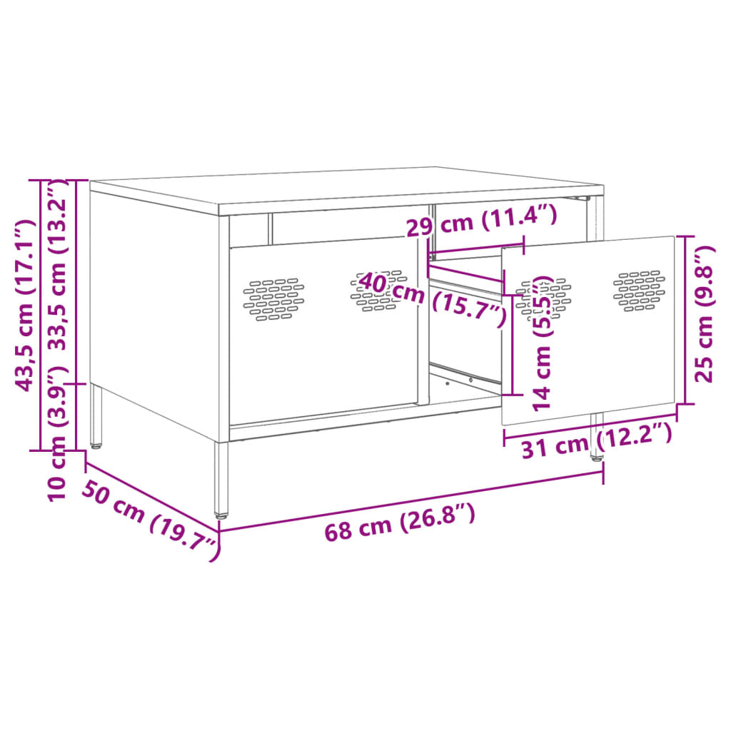 vidaXL TV-benk svart 68x50x43,5 cm kaldvalset stål