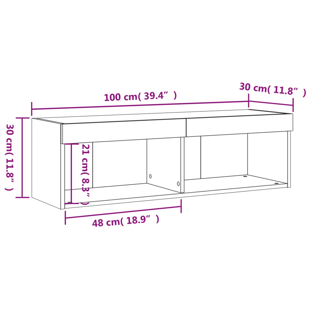 vidaXL TV-benker med LED-lys 2 stk røkt eik 100x30x30 cm