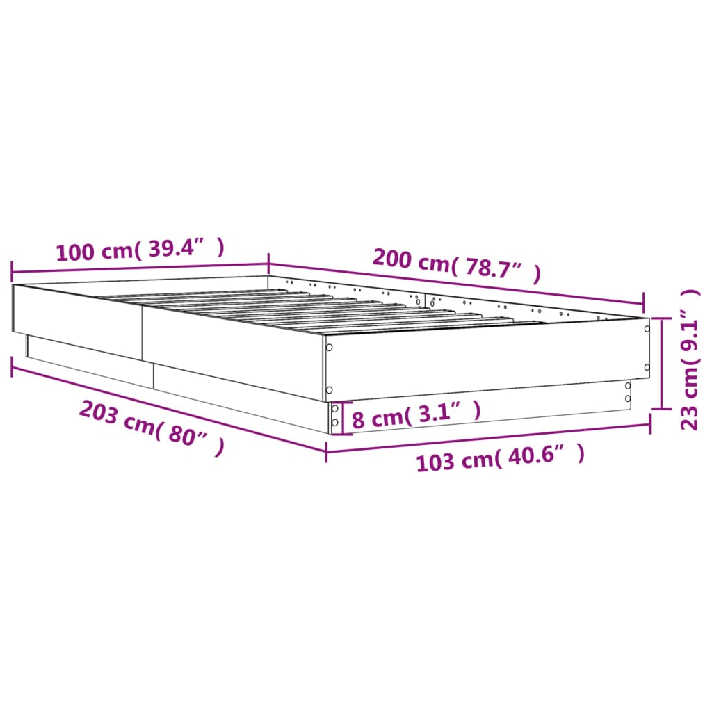 vidaXL Sengeramme med LED-lys sonoma eik 100x200 cm