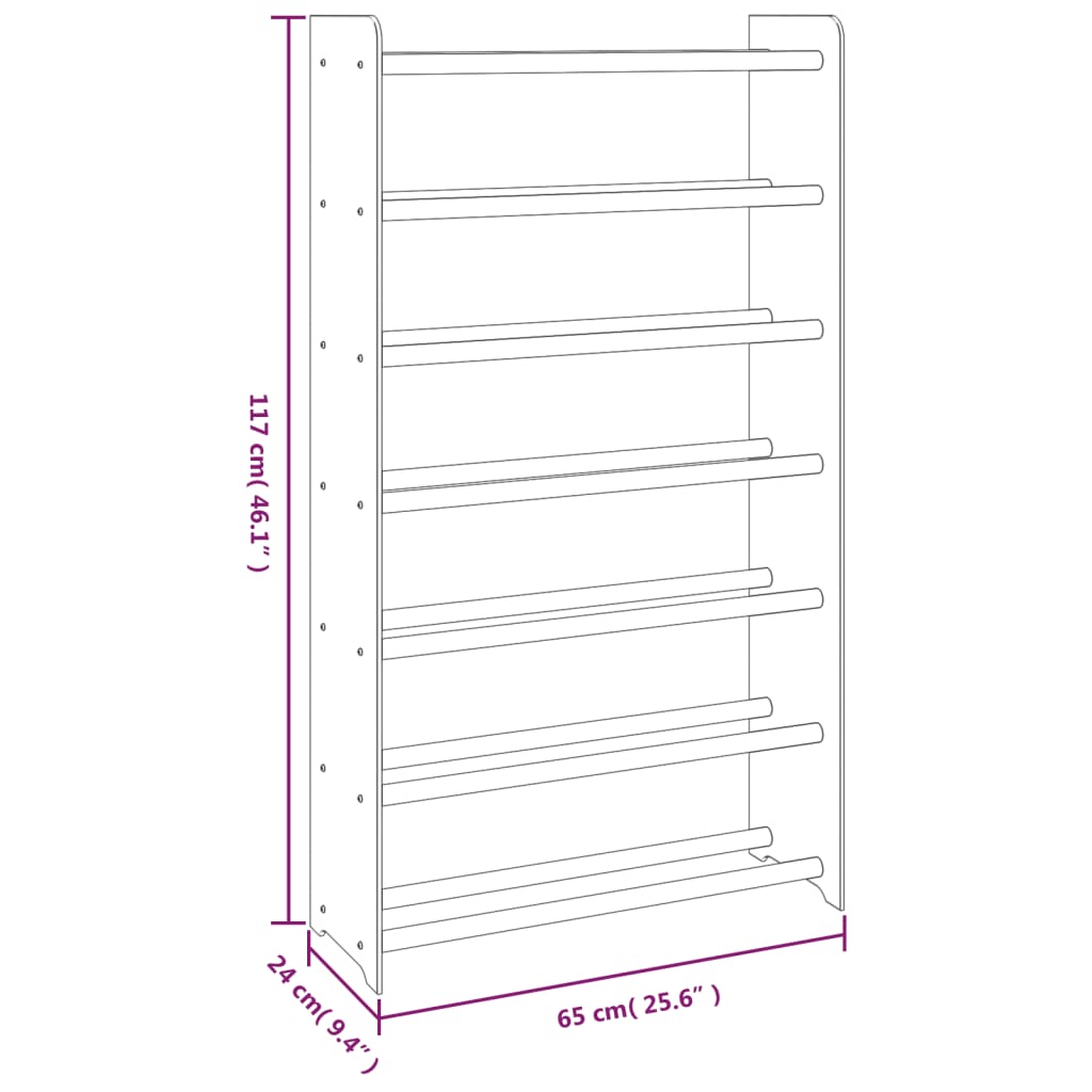 vidaXL Skohylle grå 65x24x117 cm konstruert tre