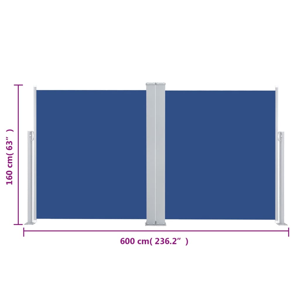 vidaXL Uttrekkbar sidemarkise blå 160x600 cm