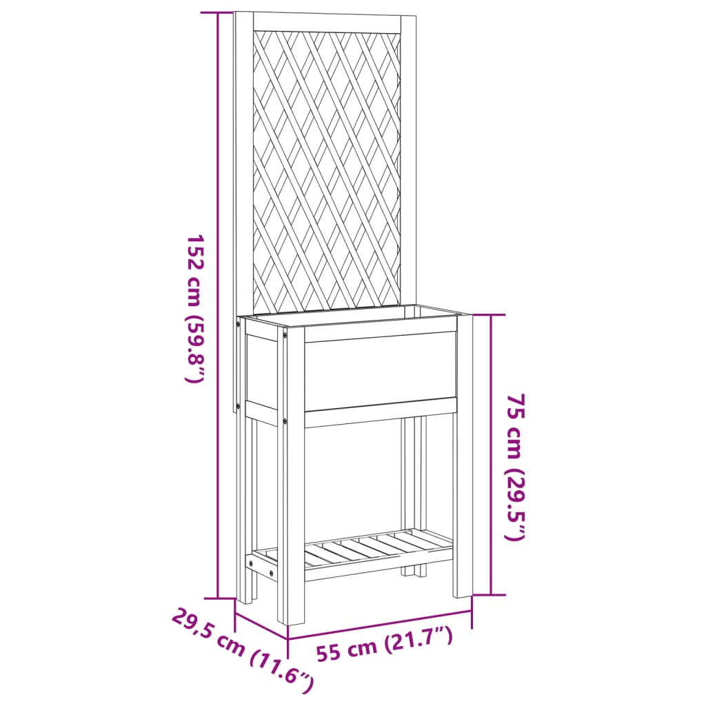 vidaXL Plantekasse med espalier og hylle 55x29,5x152 cm heltre akasie