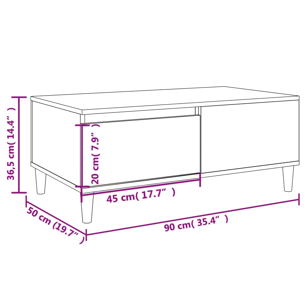 vidaXL Salongbord svart 90x50x36,5 cm konstruert tre