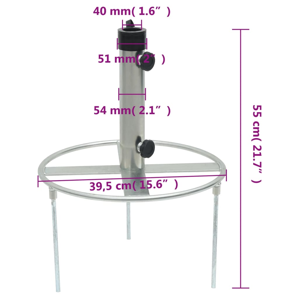 vidaXL Parasollfot med jordplugg for Ø38/48 mm sølv stål